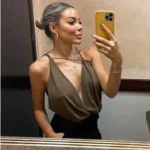 BLOGGER'S FAVE! Zara Draped Brown Top NWT